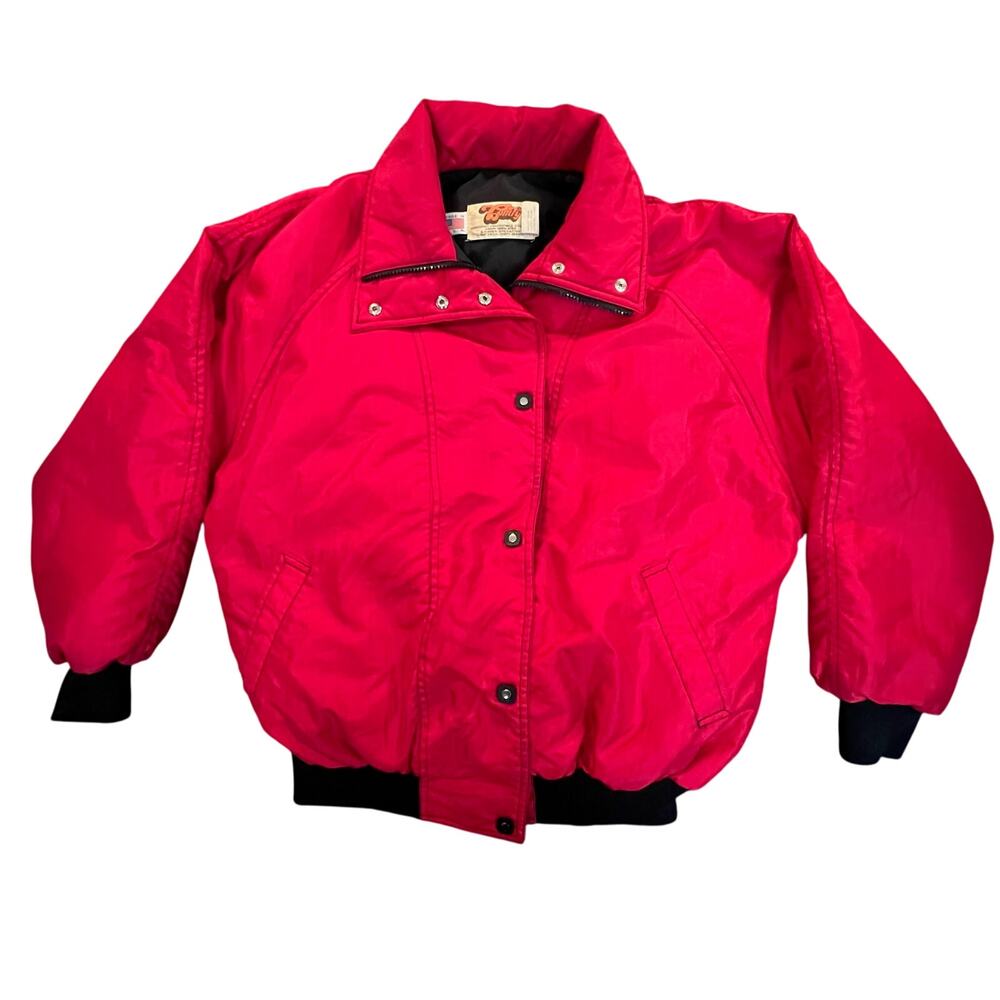 Vintage 90s Red Down Bomber Jacket Comfy USA Womens 10 Swan Zipper Ski Puffer
